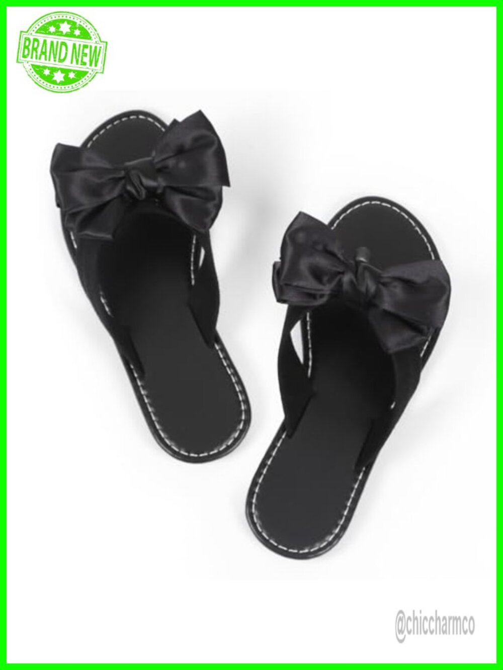 Satin Bow Women's Flip Flops, Flat Thong Sandals with Non-Slip Rubber Sole,